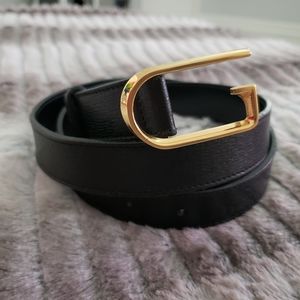 Vintage Gucci black leather belt gold buckle